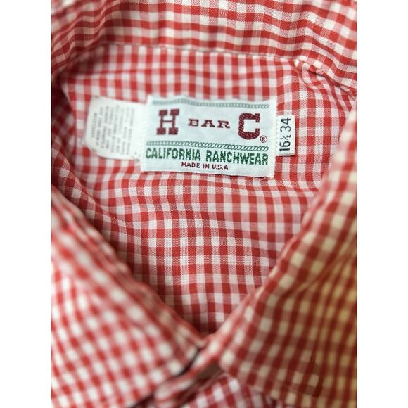 HbarC VTG California Western Pearl Snap Shirt Mens Size 17.5 34 Made in USA - Picture 8 of 10